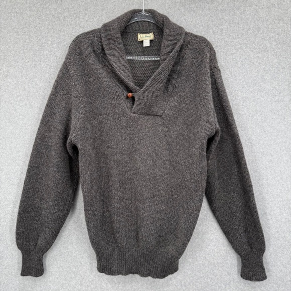 Vintage LL Bean Mens Wool Blend Shawl‎ Collar Button Closure Grey Large Freeport